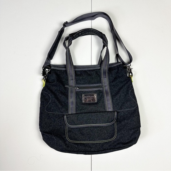 lululemon athletica Handbags - Lululemon Wool Tote Black Gray Green Big Gym Yoga Laptop Shoulder Bag Vintage